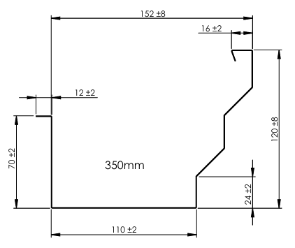 Desenho do perfil produzido — MAX FORCE 350 com Aba